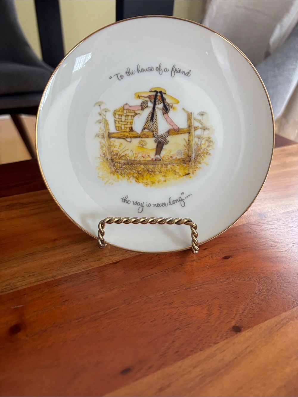 Vintage 1973 Holly Hobbie Decorative Porcelain Plate with Gold Rim